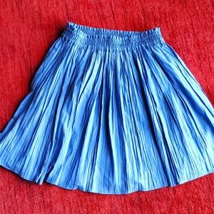 Vintage blue broomstick pleat skirt, Italy, Size10/12, elastic waist, lined